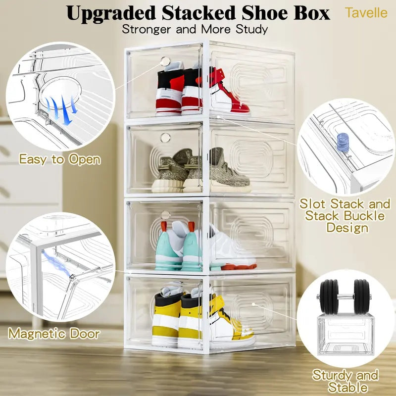 24-Pack Stackable Shoe Storage Boxes β Clear Front Sneaker Organizer