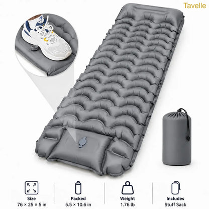 Extra Thick 5" Inflatable Camping Sleeping Pad with Built-in Pillow & Pump
