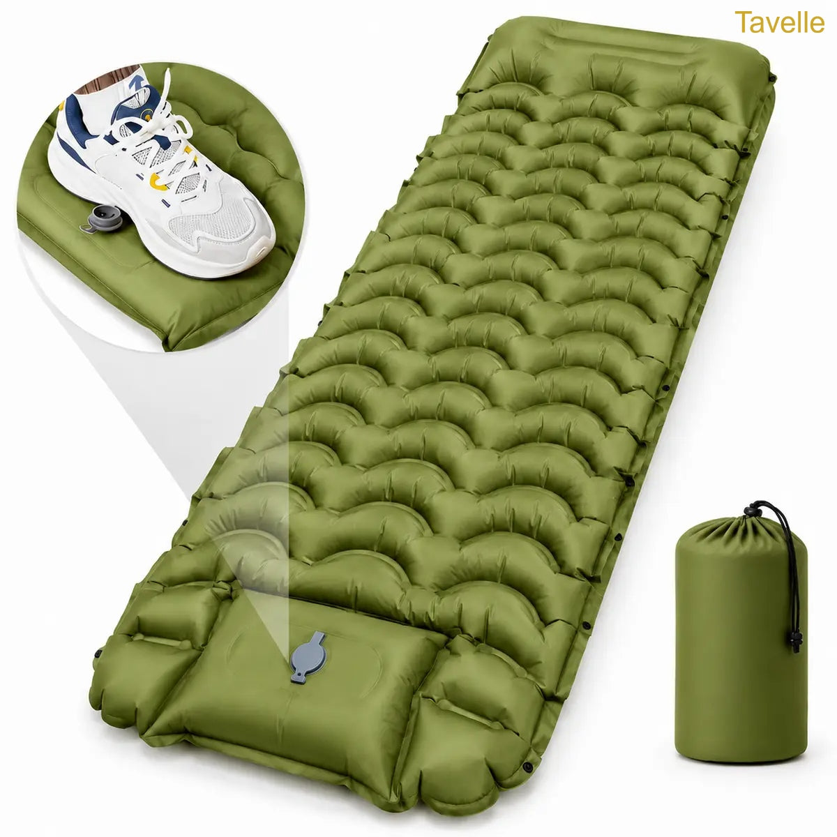 Extra Thick 5" Inflatable Camping Sleeping Pad with Built-in Pillow & Pump