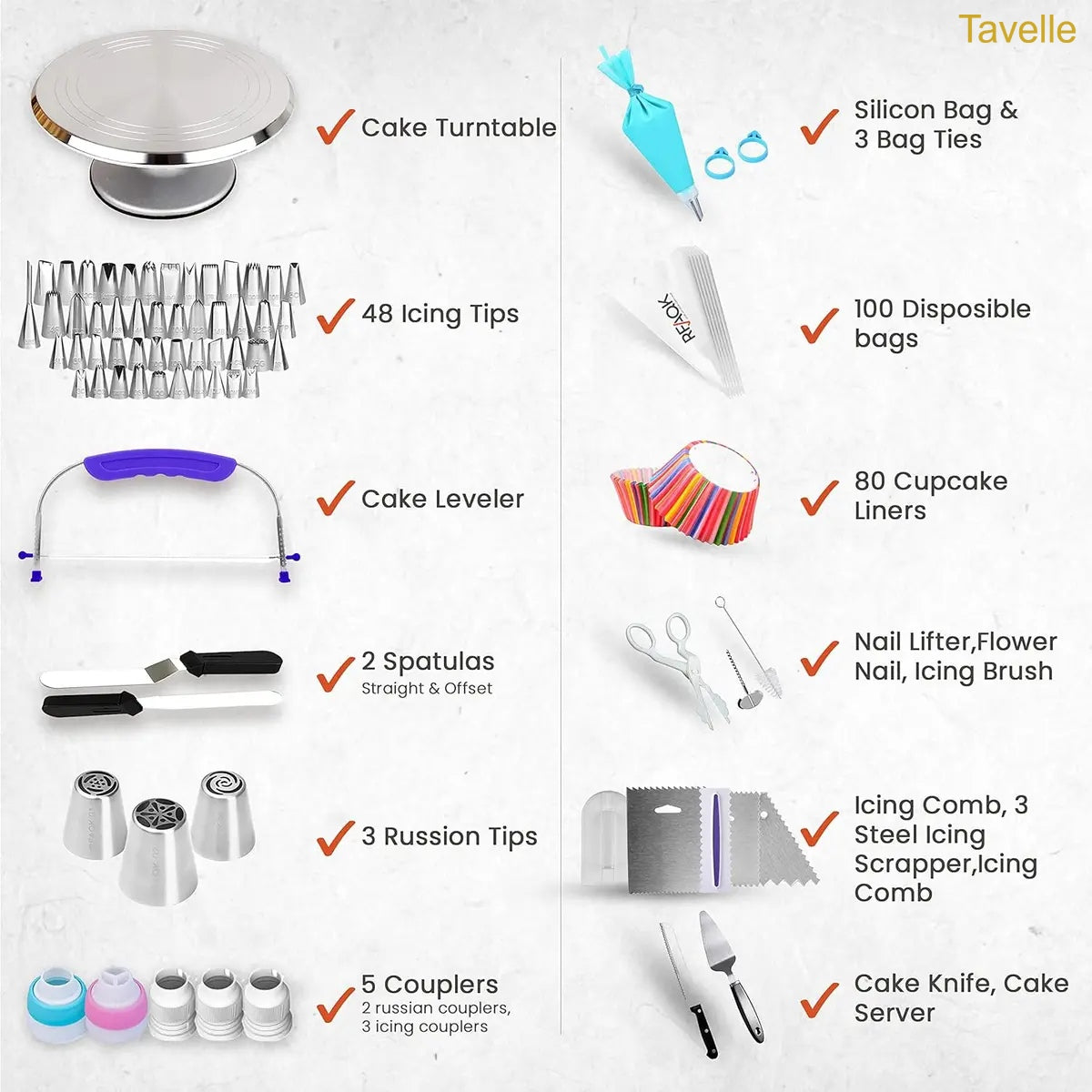 250-Piece Cake Decorating Kit with Metal Turntable & Piping Tips