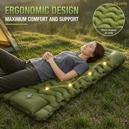 Extra Thick 5" Inflatable Camping Sleeping Pad with Built-in Pillow & Pump