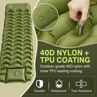 Extra Thick 5" Inflatable Camping Sleeping Pad with Built-in Pillow & Pump