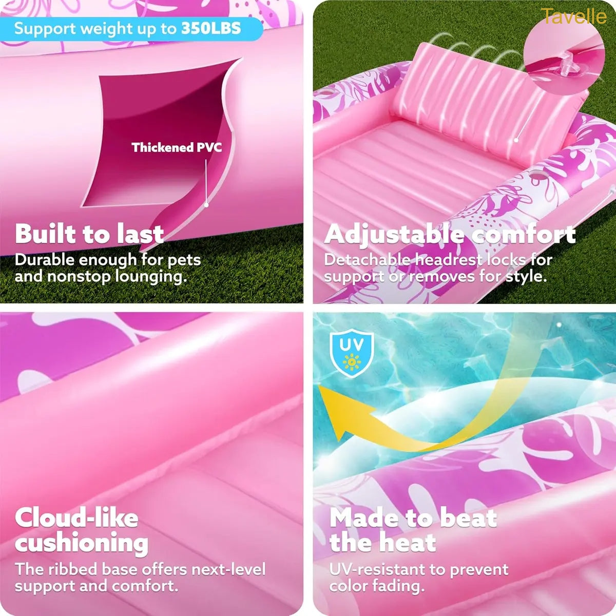 4-in-1 Inflatable Tanning Pool Float – Extra Large Sunbathing Lounge