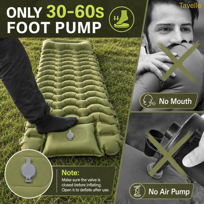 Extra Thick 5" Inflatable Camping Sleeping Pad with Built-in Pillow & Pump