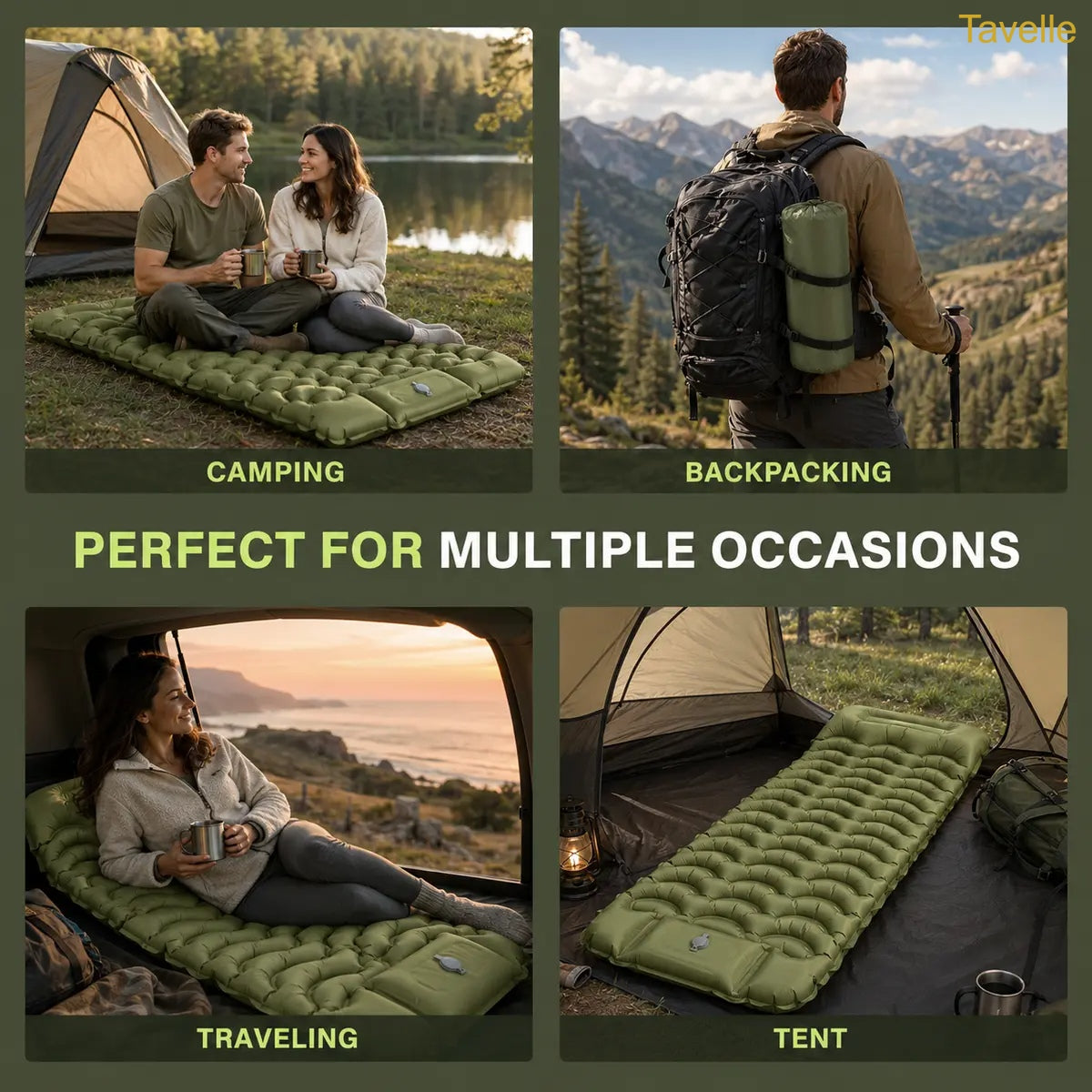 Extra Thick 5" Inflatable Camping Sleeping Pad with Built-in Pillow & Pump