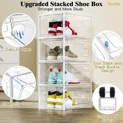 24-Pack Stackable Shoe Storage Boxes – Clear Front Sneaker Organizer