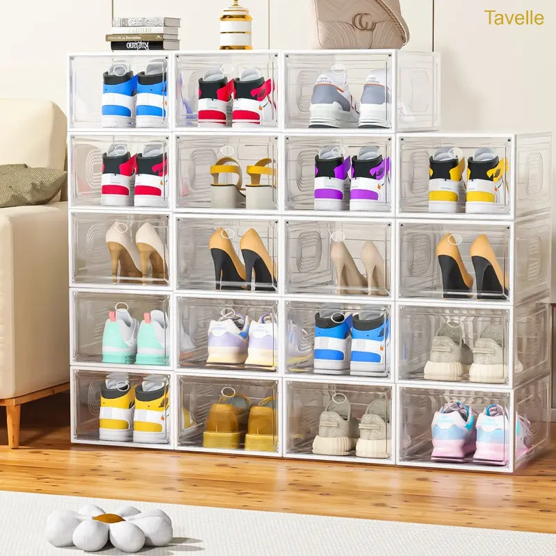 24-Pack Stackable Shoe Storage Boxes – Clear Front Sneaker Organizer