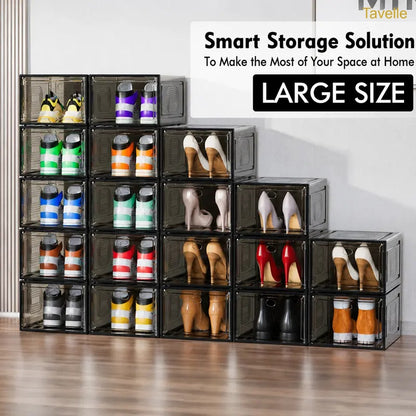 24-Pack Stackable Shoe Storage Boxes – Clear Front Sneaker Organizer