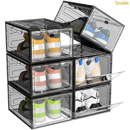 24-Pack Stackable Shoe Storage Boxes – Clear Front Sneaker Organizer