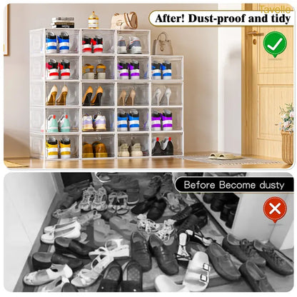24-Pack Stackable Shoe Storage Boxes – Clear Front Sneaker Organizer