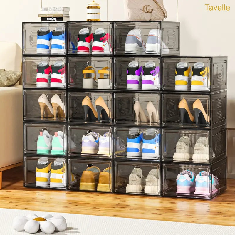 24-Pack Stackable Shoe Storage Boxes – Clear Front Sneaker Organizer