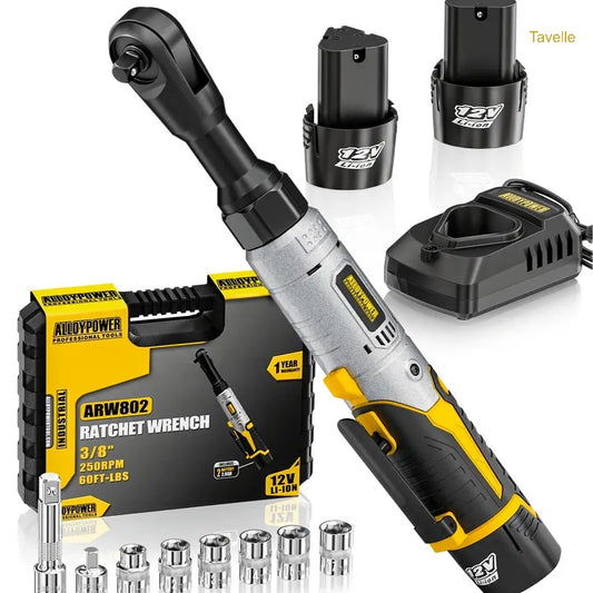 3/8" Cordless Electric Ratchet Wrench Set – 12V 60FT-LBS with 2 Batteries & Sockets