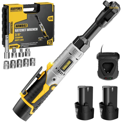 3/8" Cordless Electric Ratchet Wrench Set – 12V 60FT-LBS with 2 Batteries & Sockets