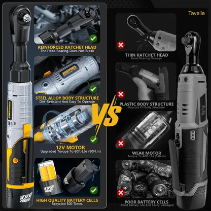 3/8" Cordless Electric Ratchet Wrench Set – 12V 60FT-LBS with 2 Batteries & Sockets