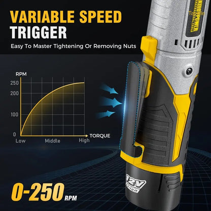 3/8" Cordless Electric Ratchet Wrench Set – 12V 60FT-LBS with 2 Batteries & Sockets
