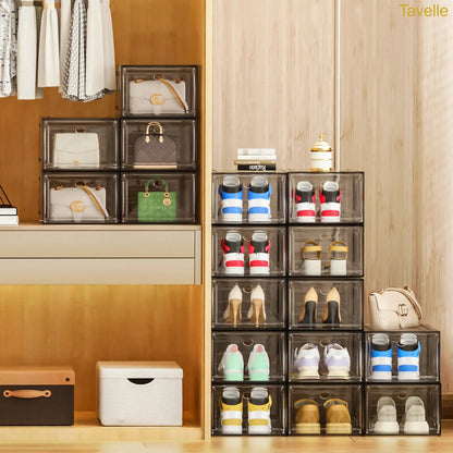 24-Pack Stackable Shoe Storage Boxes – Clear Front Sneaker Organizer