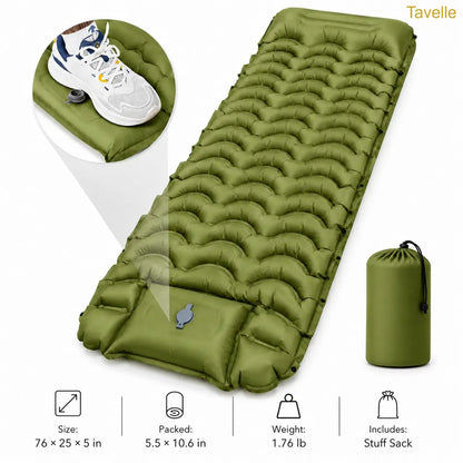 Extra Thick 5" Inflatable Camping Sleeping Pad with Built-in Pillow & Pump