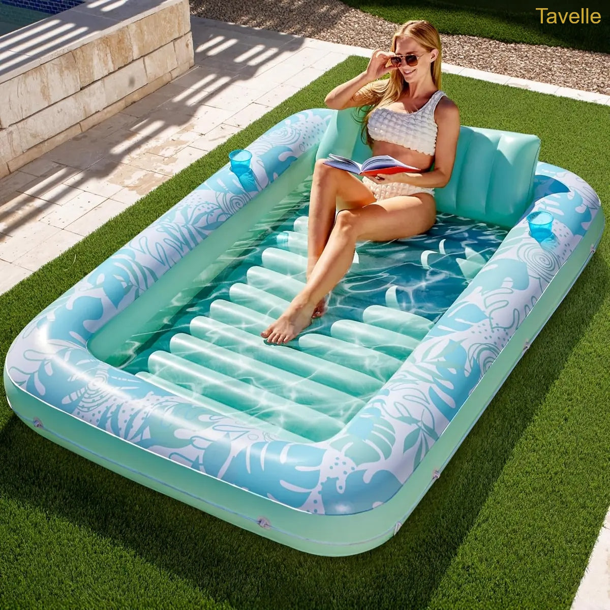 4-in-1 Inflatable Tanning Pool Float – Extra Large Sunbathing Lounge