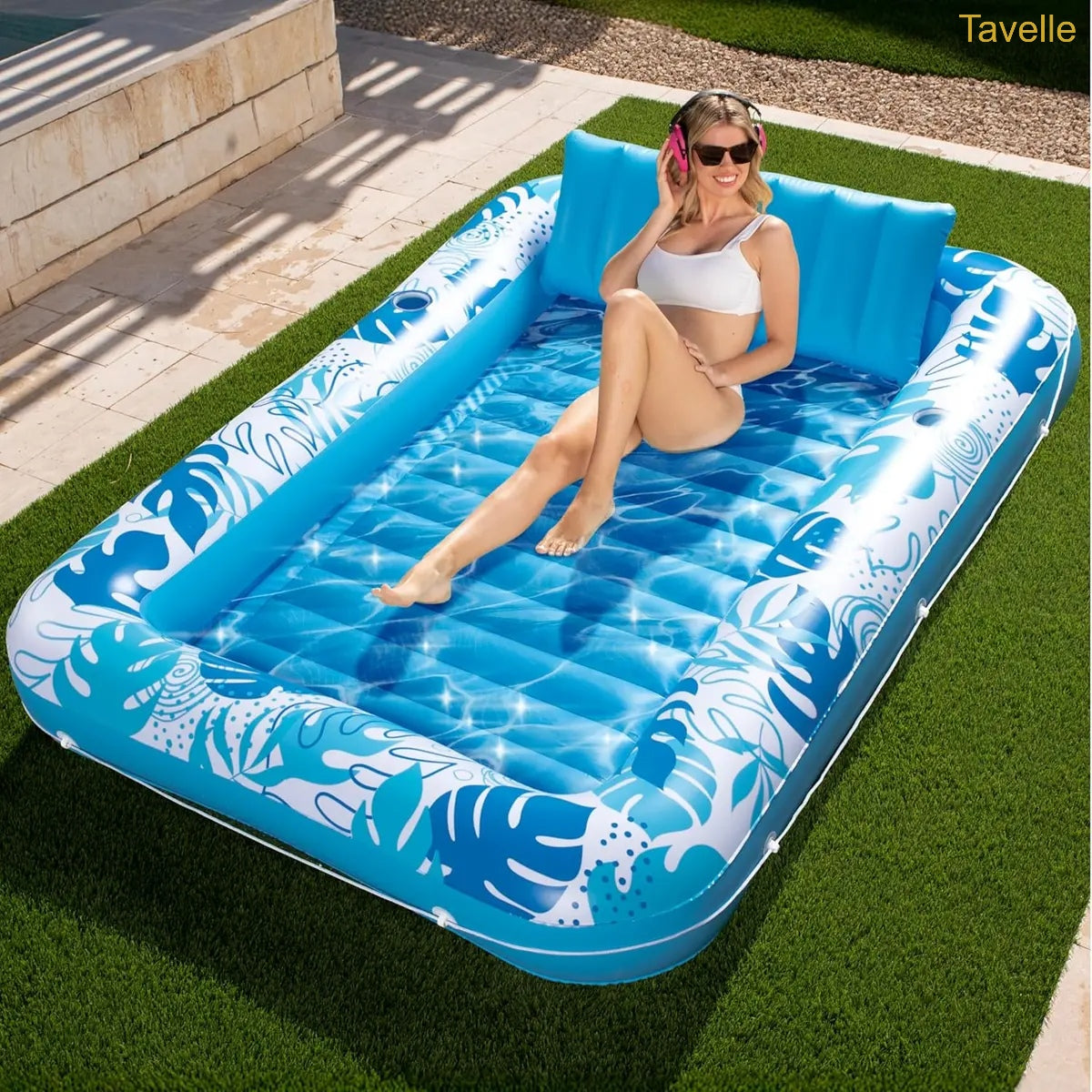 4-in-1 Inflatable Tanning Pool Float – Extra Large Sunbathing Lounge