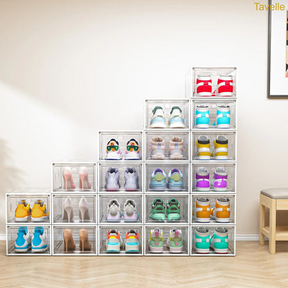 24-Pack Stackable Shoe Storage Boxes – Clear Front Sneaker Organizer