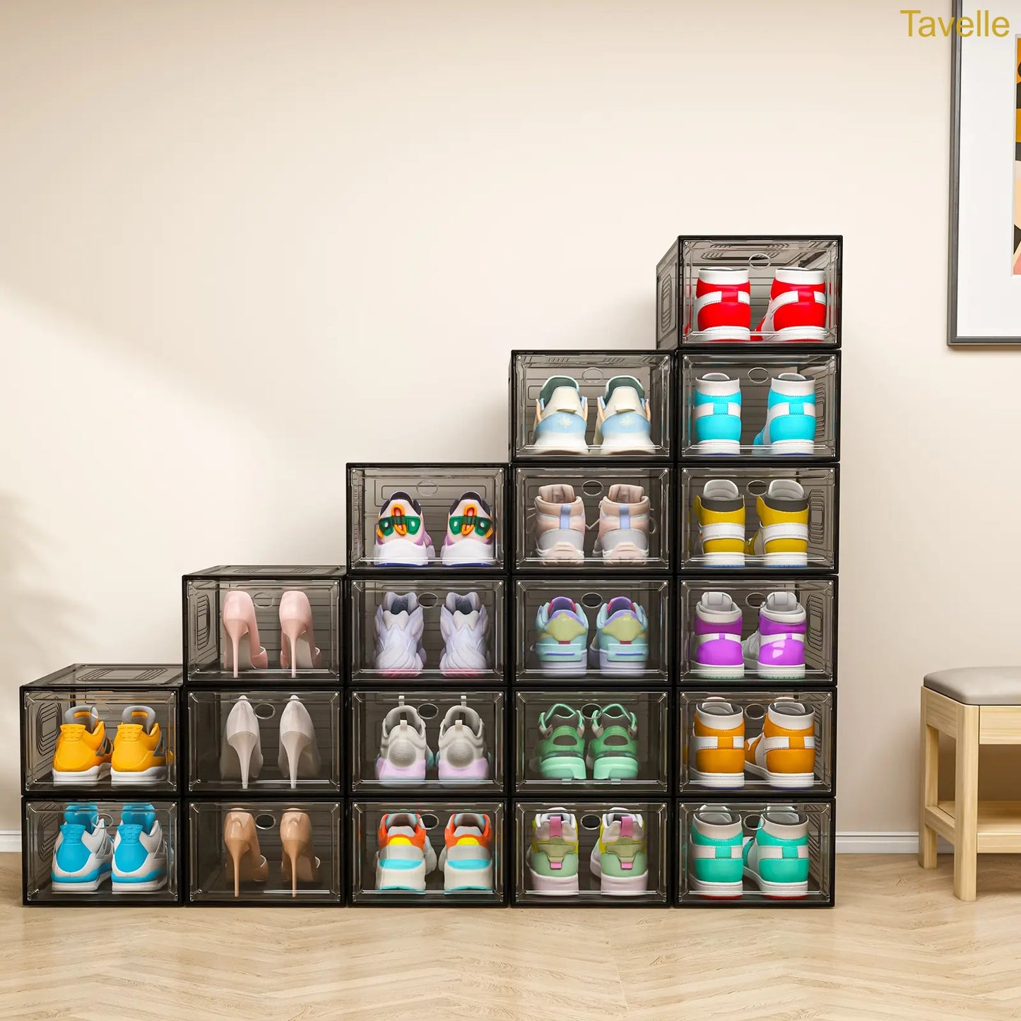 24-Pack Stackable Shoe Storage Boxes – Clear Front Sneaker Organizer