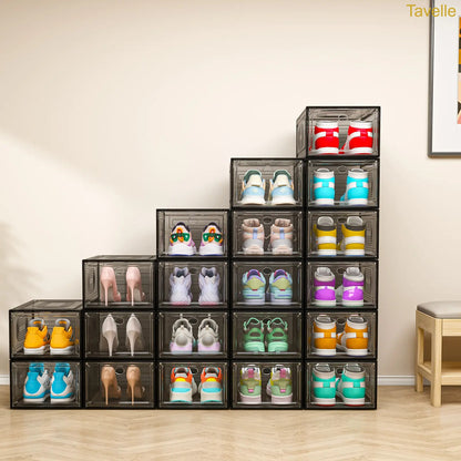 24-Pack Stackable Shoe Storage Boxes – Clear Front Sneaker Organizer