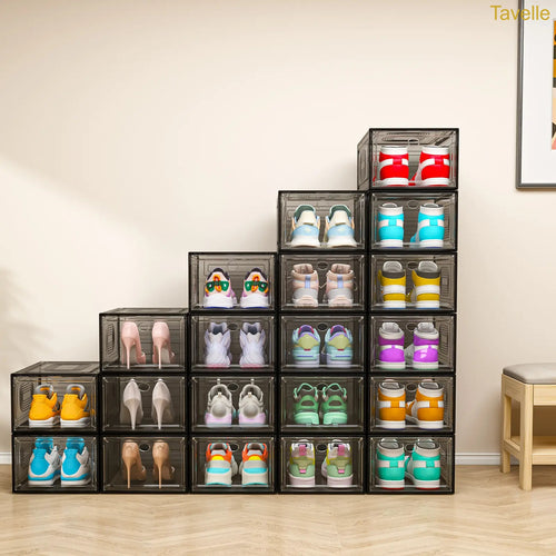 24-Pack Stackable Shoe Storage Boxes – Clear Front Sneaker Organizer