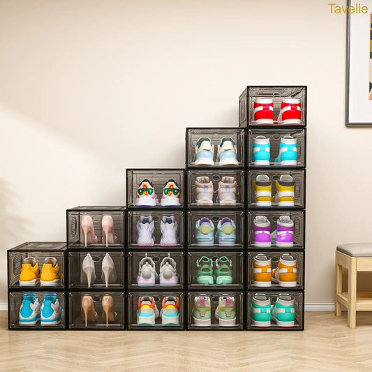 24-Pack Stackable Shoe Storage Boxes – Clear Front Sneaker Organizer
